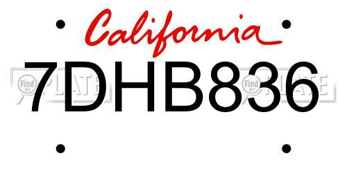 7DHB836 California License Plate