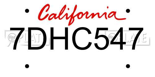 7DHC547 California License Plate
