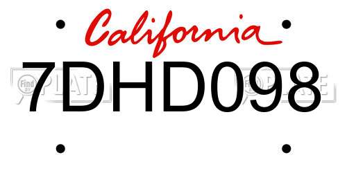 7DHD098 California License Plate