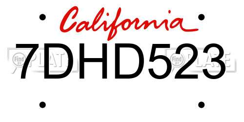7DHD523 California License Plate