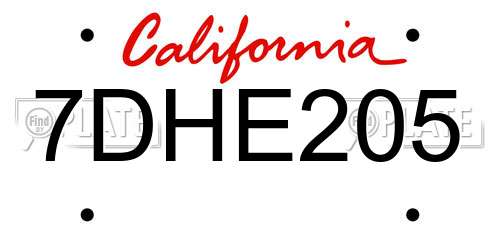 7DHE205 California License Plate