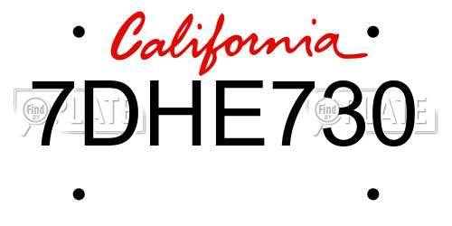 7DHE730 California License Plate