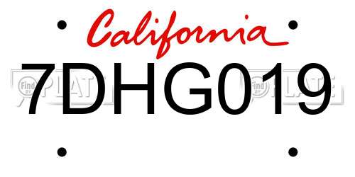 7DHG019 California License Plate