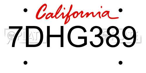 7DHG389 California License Plate