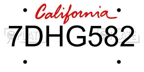 7DHG582 California License Plate