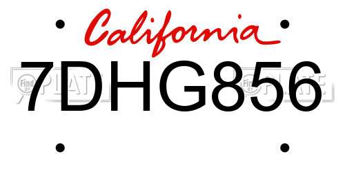7DHG856 California License Plate