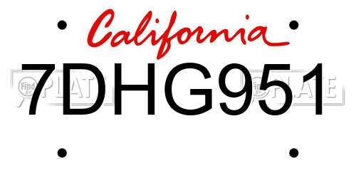 7DHG951 California License Plate