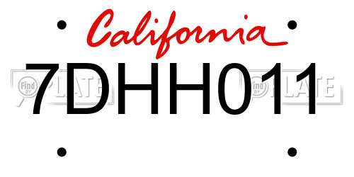 7DHH011 California License Plate