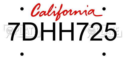 7DHH725 California License Plate