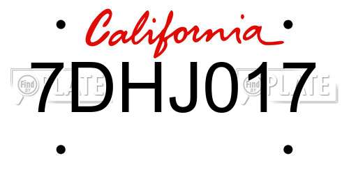 7DHJ017 California License Plate