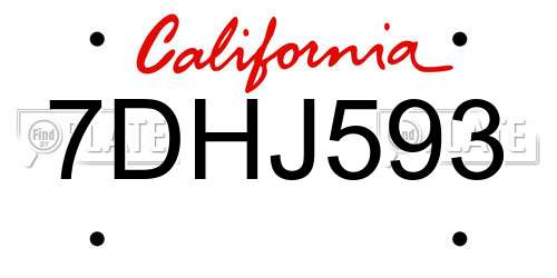 7DHJ593 California License Plate