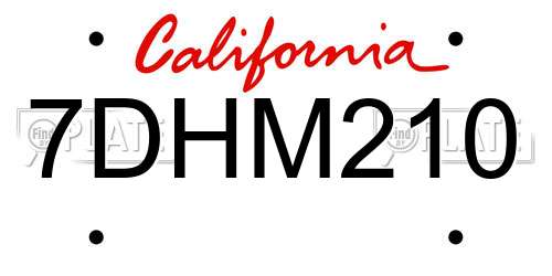 7DHM210 California License Plate