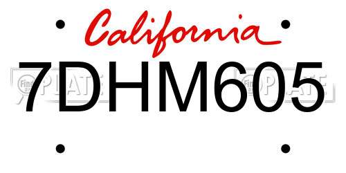7DHM605 California License Plate