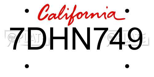7DHN749 California License Plate