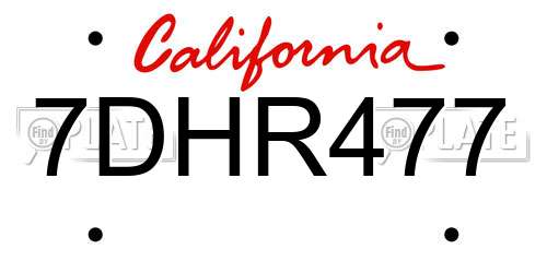 7DHR477 California License Plate
