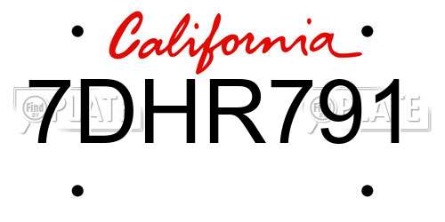 7DHR791 California License Plate