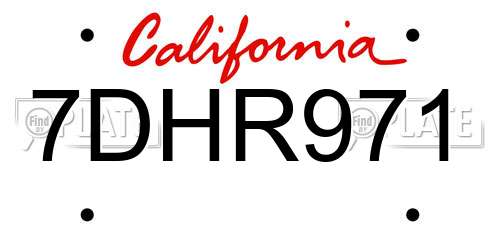 7DHR971 California License Plate