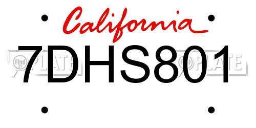 7DHS801 California License Plate