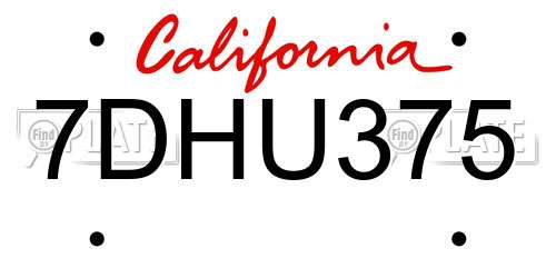 7DHU375 California License Plate