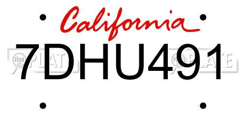 7DHU491 California License Plate