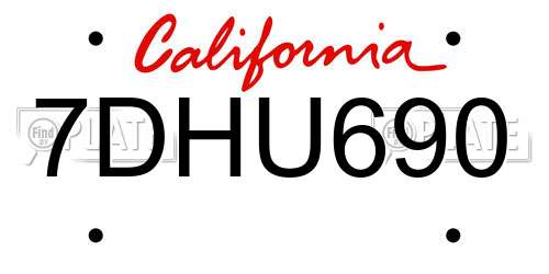 7DHU690 California License Plate