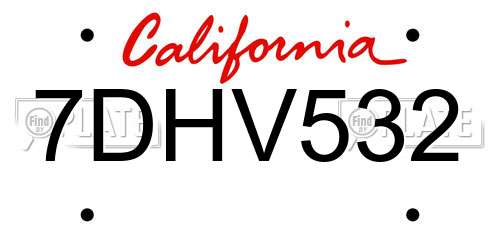 7DHV532 California License Plate
