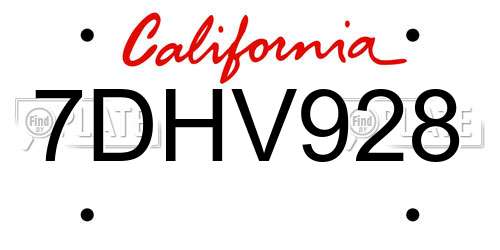 7DHV928 California License Plate