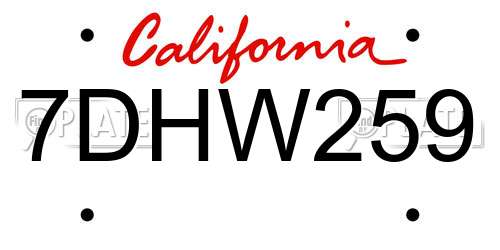 7DHW259 California License Plate