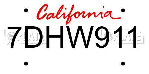 7DHW911 California License Plate