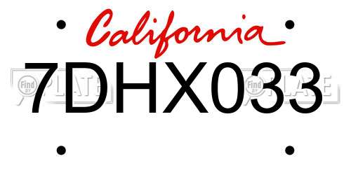 7DHX033 California License Plate
