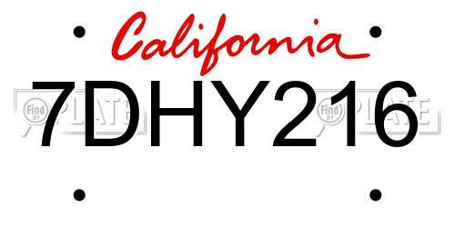 7DHY216 California License Plate