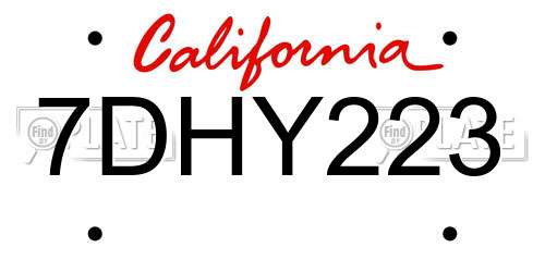 7DHY223 California License Plate