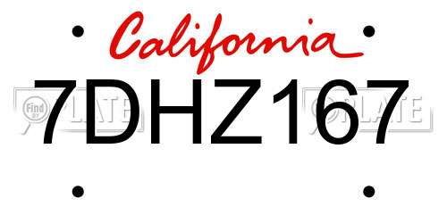 7DHZ167 California License Plate