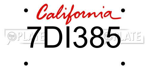 7DI385 California License Plate