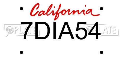 7DIA54 California License Plate