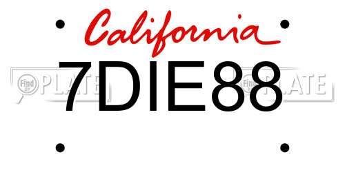 7DIE88 California License Plate