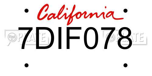 7DIF078 California License Plate