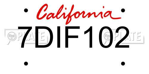 7DIF102 California License Plate