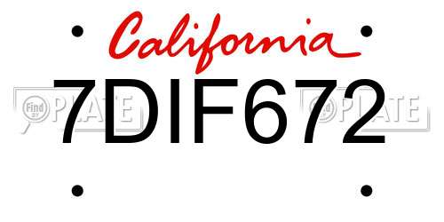 7DIF672 California License Plate