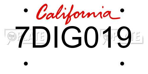 7DIG019 California License Plate