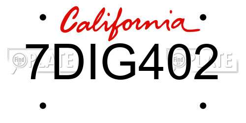 7DIG402 California License Plate