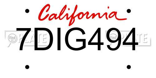 7DIG494 California License Plate