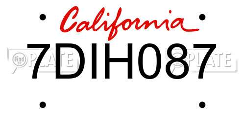 7DIH087 California License Plate