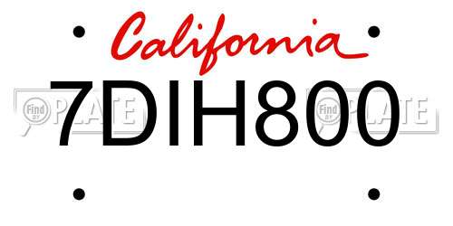 7DIH800 California License Plate