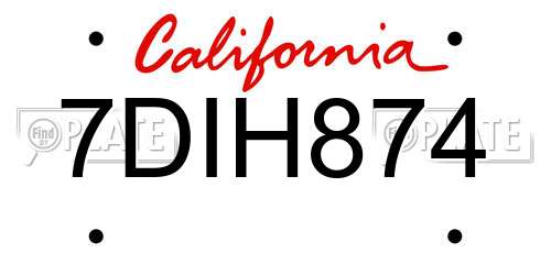 7DIH874 California License Plate