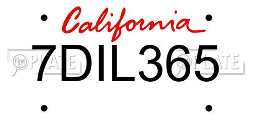 7DIL365 California License Plate