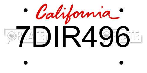 7DIR496 California License Plate