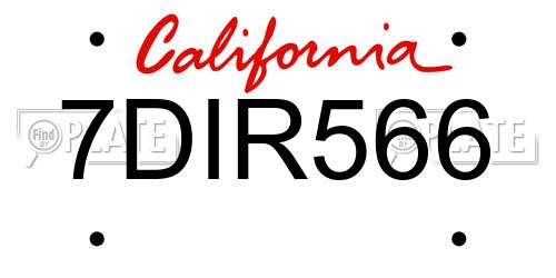 7DIR566 California License Plate