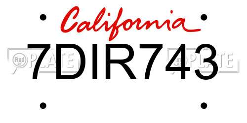 7DIR743 California License Plate