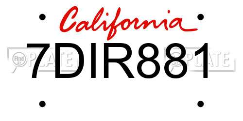 7DIR881 California License Plate